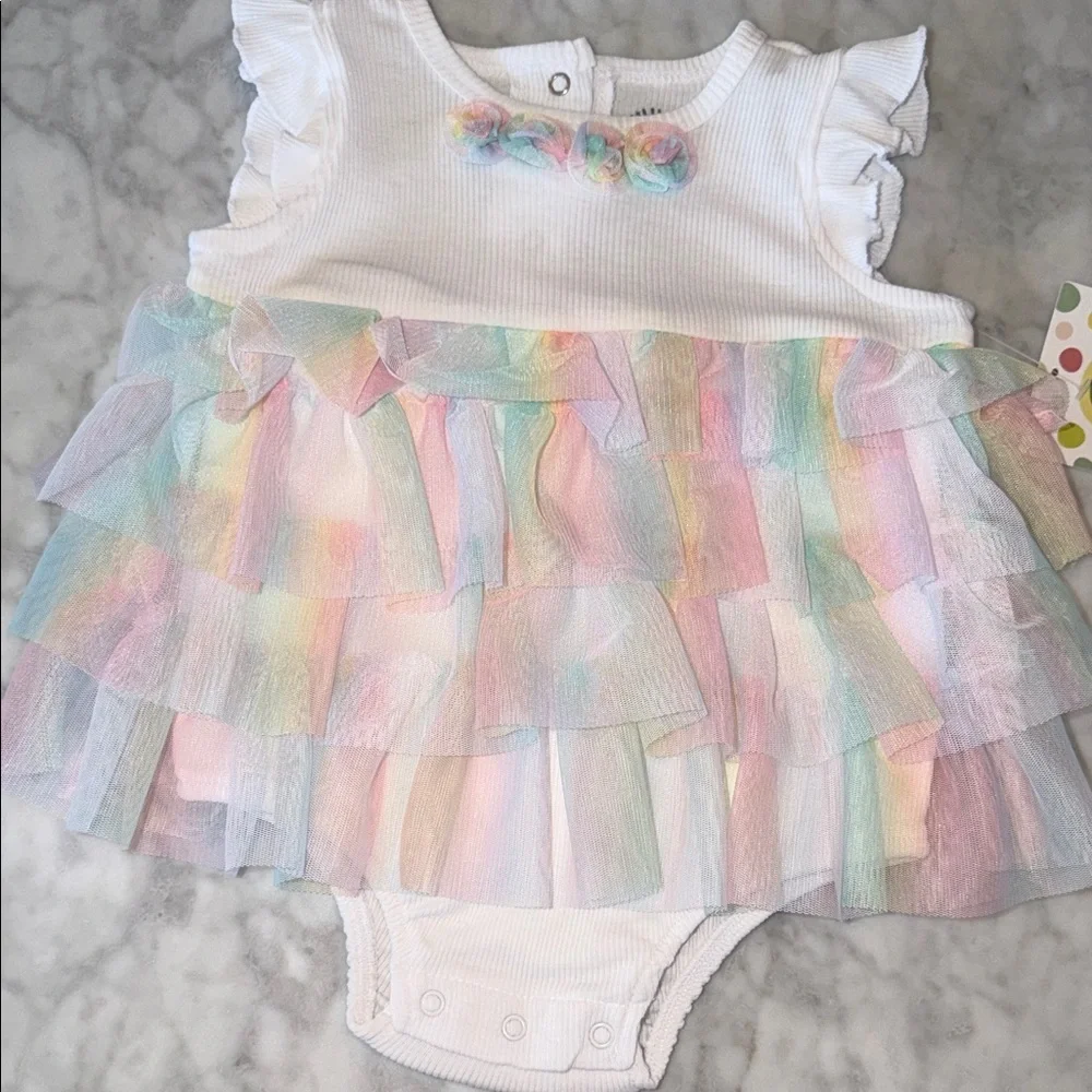 NWT Little Me Pastel Tulle Baby Dress with Headband